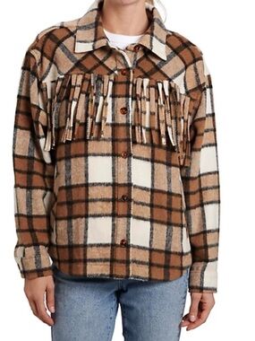 Vintage Threads Fringe Plaid Brown, Cream, Black Soft Boho  Shacket Size XL NWT